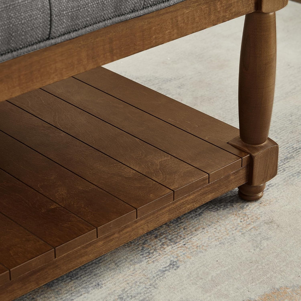 24KF Upholstered Square Coffee Table with Wooden Shelf, Tufted Button Large S...