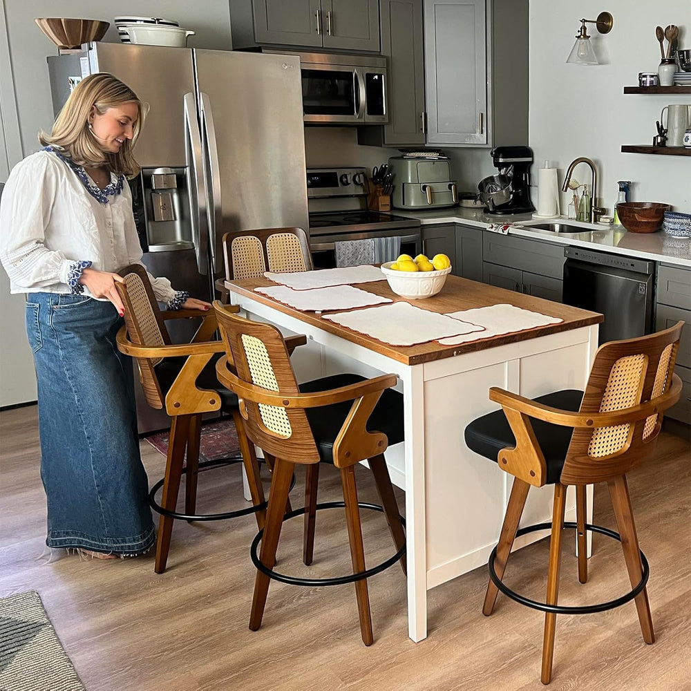 Swivel Counter Stools with Arms, Kitchen Island Stools with Rattan Back | Wal...