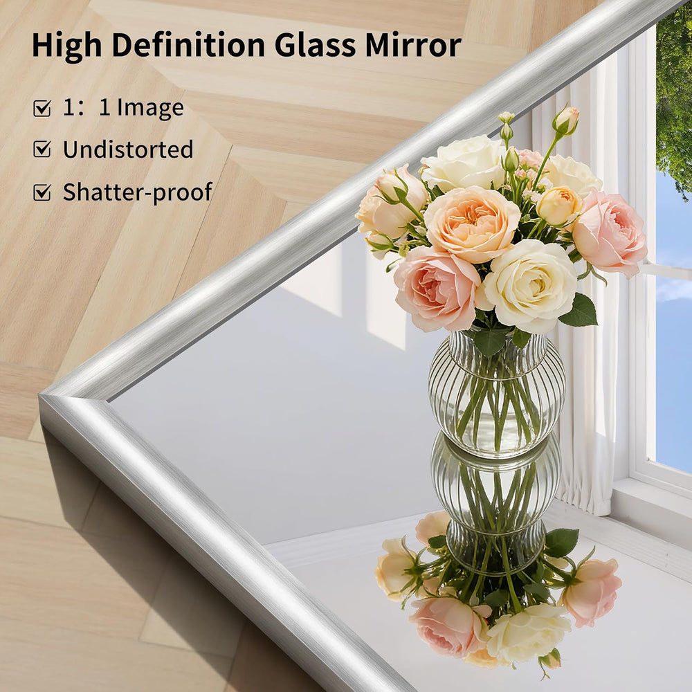 20x24 Inch Brushed Silver Bathroom Mirror, Raised Metal Framed Bathroom Vanit...