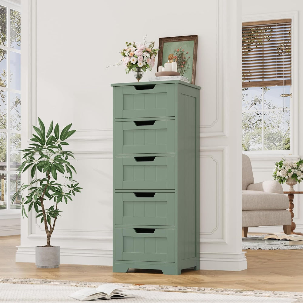 FOTOSOK Bathroom Cabinet, Bathroom Storage Cabinet with 5 Drawers, Green