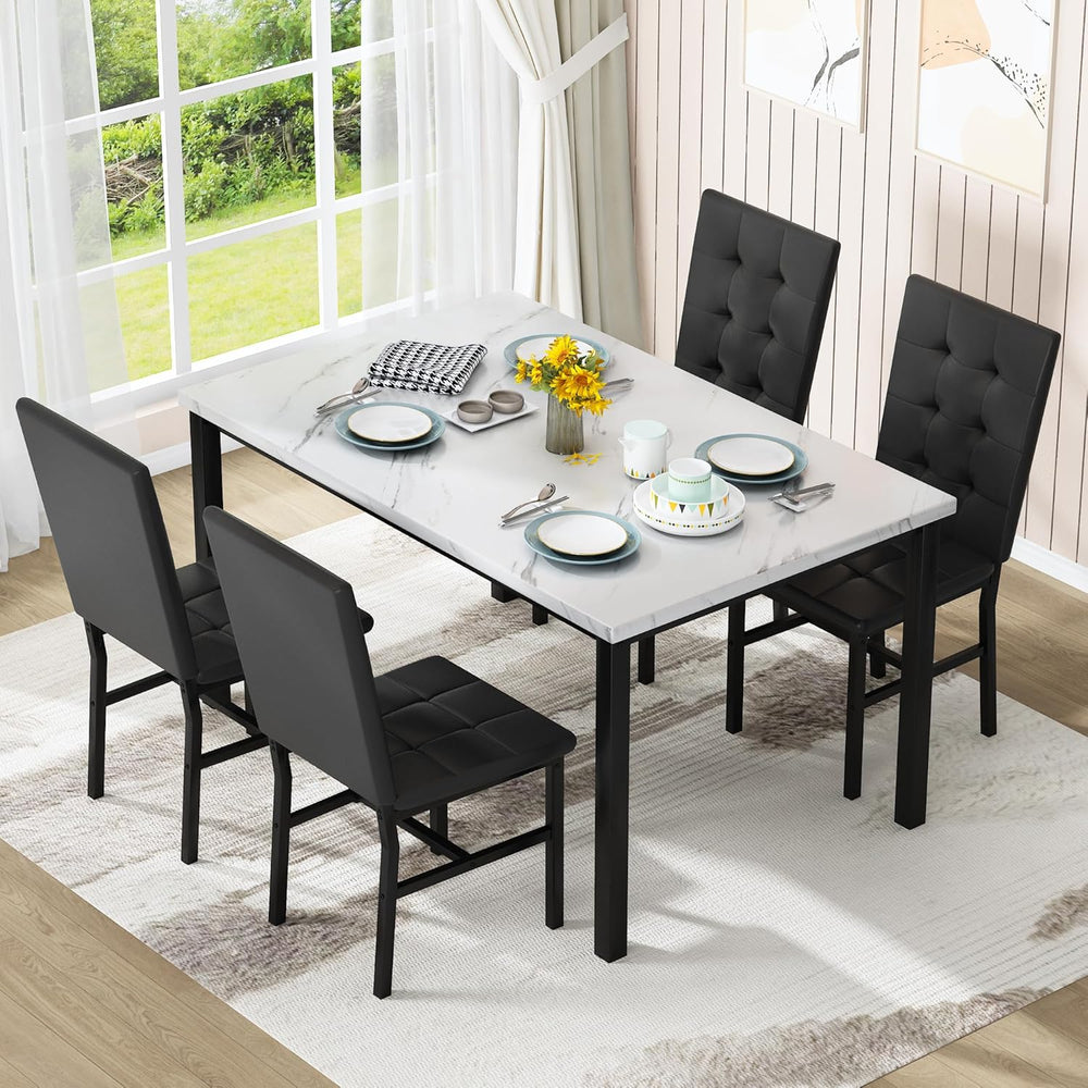 AWQM Dining Table Set for 4,Faux Marble Kitchen Table and Chairs Set of 4, Mo...