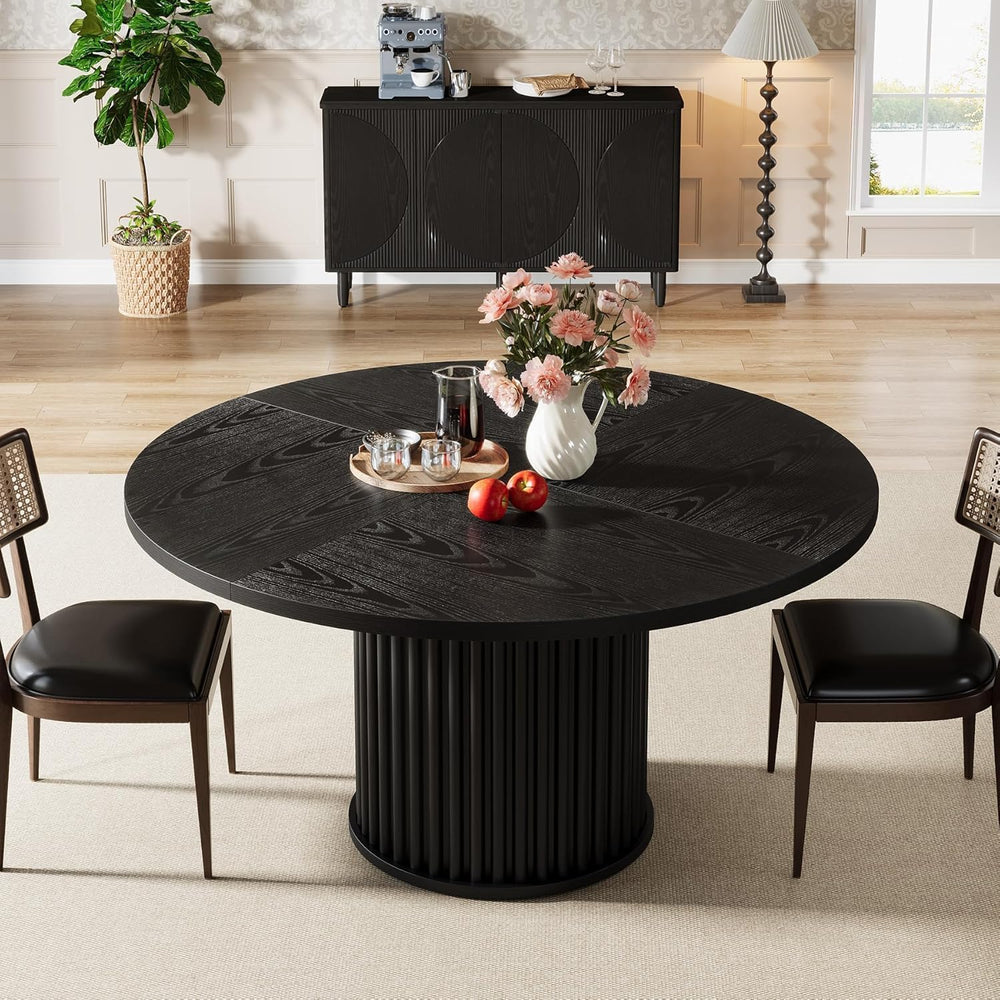 Tribesigns 47.24" Black Round Dining Table for 4-6 People | Modern Flute...
