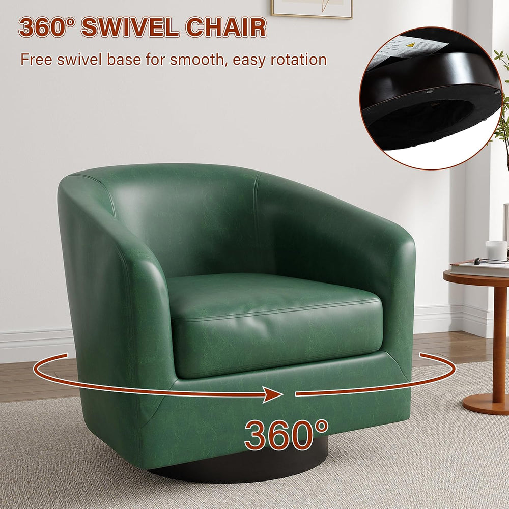 Lumibee Faux Leather Swivel Barrel Chairs Set of 2, Upholstered Comfy Round S...