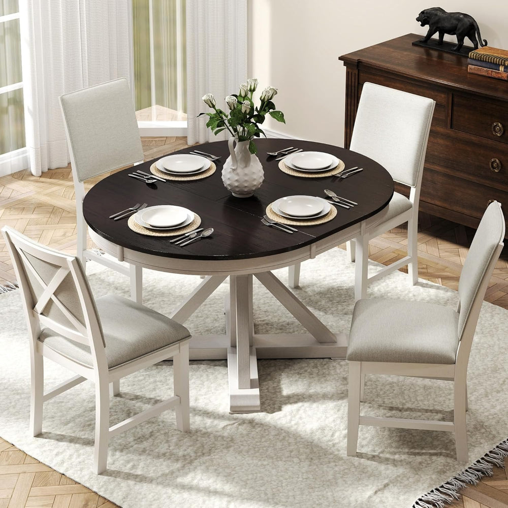 Farmhouse Dining Chairs Set of 4 Upholstered Kitchen Chairs with Cross Back A...