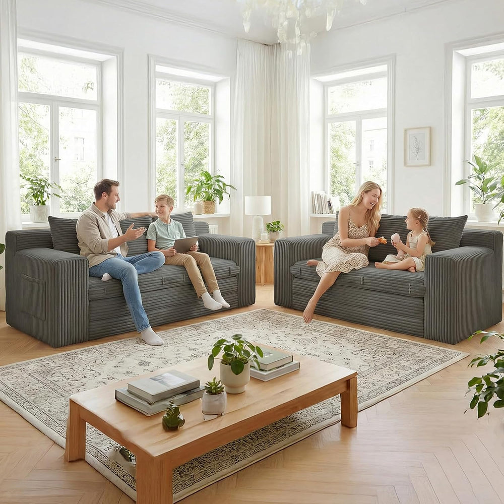 Couch,3 Seater Couch Bed – 3-in-1 Convertible Sleeper Sofa with Side Pockets ...