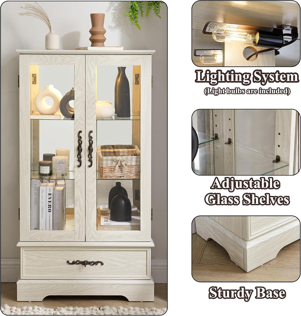 47" H Lighted Curio Cabinet Display Case, Glass Case with Adjustable She...