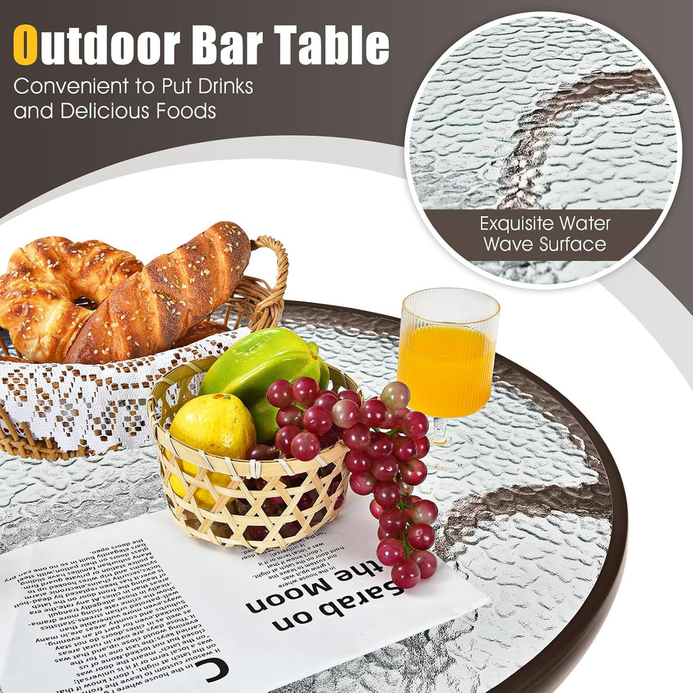 Tangkula 3 Pieces Outdoor Patio Bar Set with 2 Bar Stools, Coffee