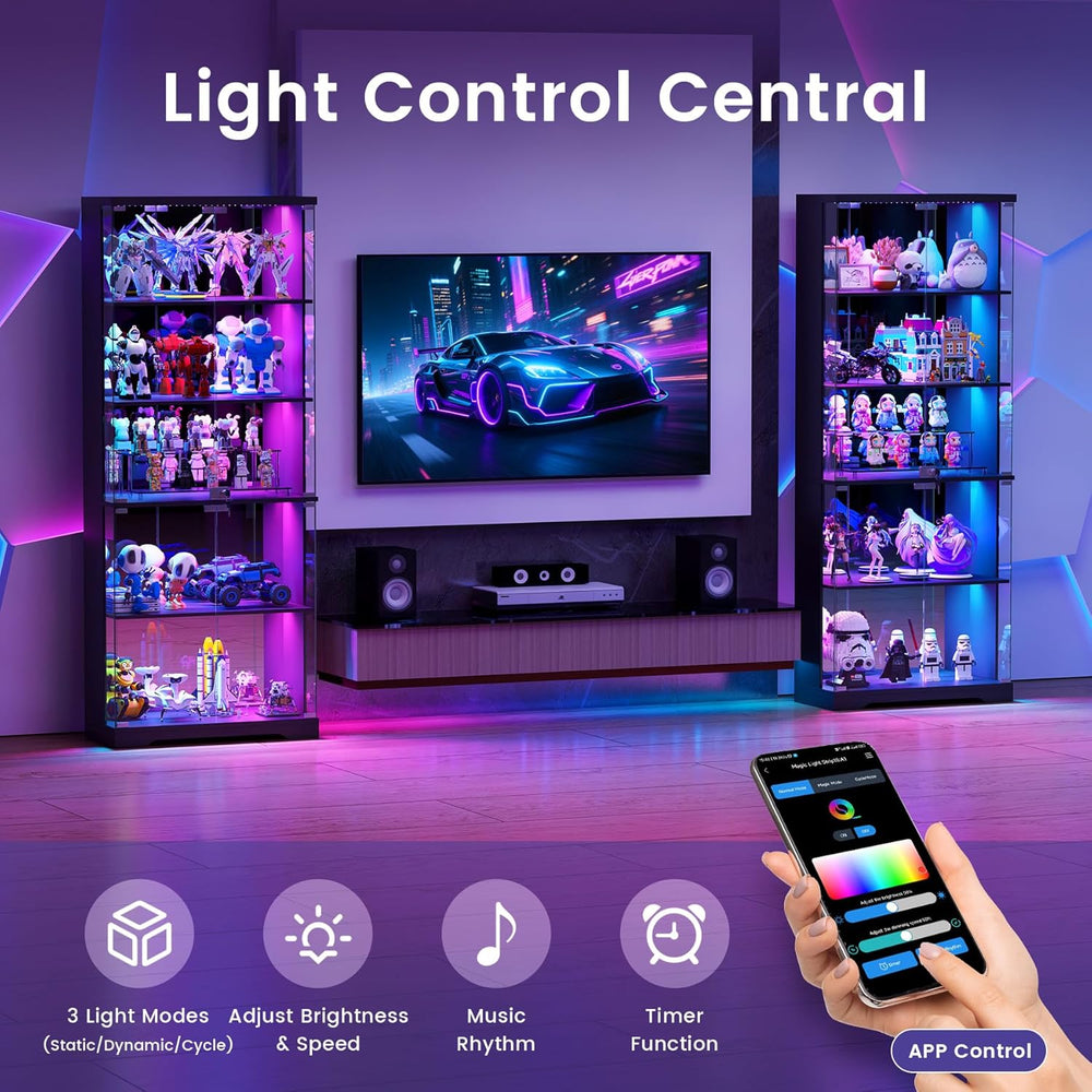 Dystler Glass Display Cabinet with Doors and RGB LED Lights