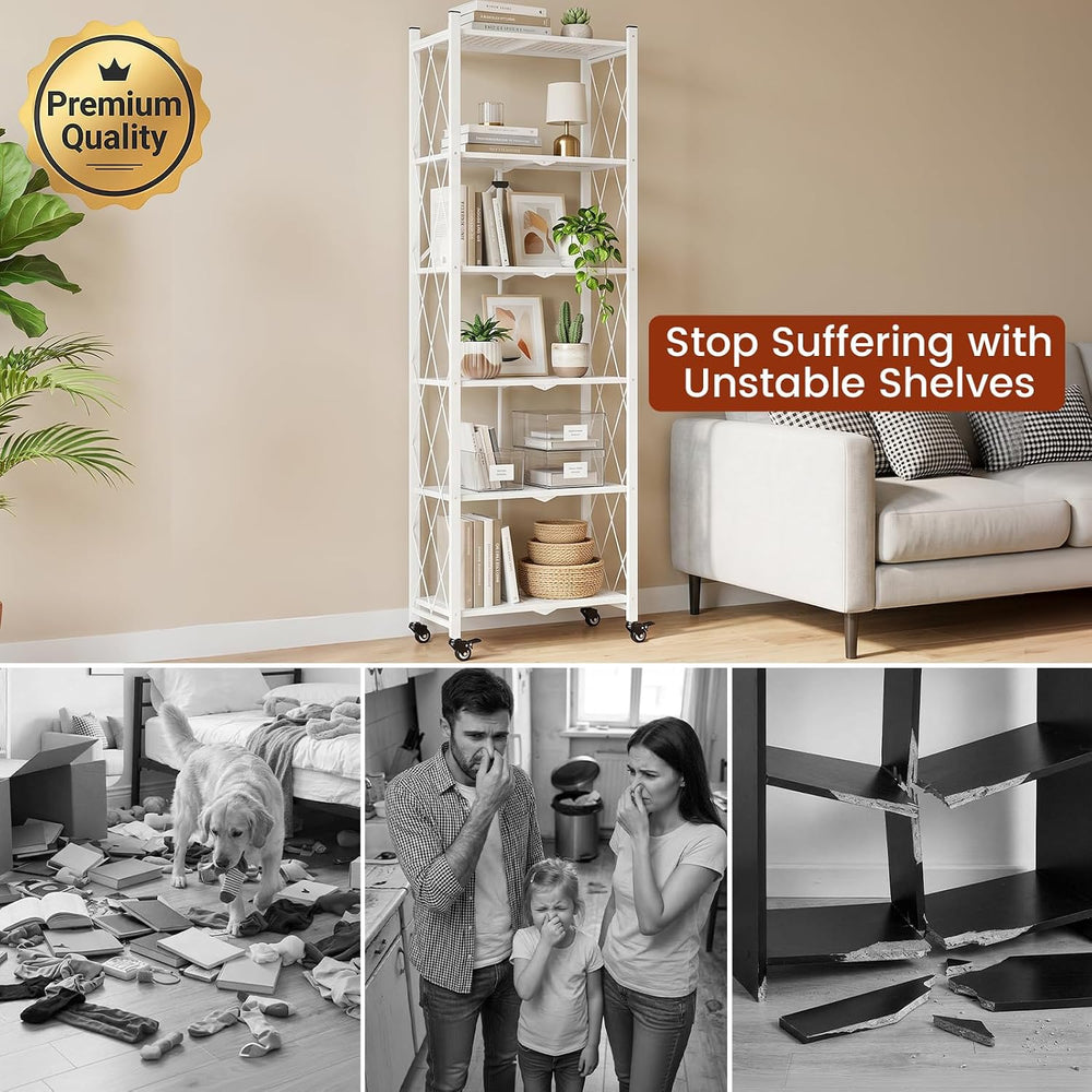 ALANNG 73.6 Inch Folding Bookshelf, 6 Tier Metal Bookcase and Bookshelves