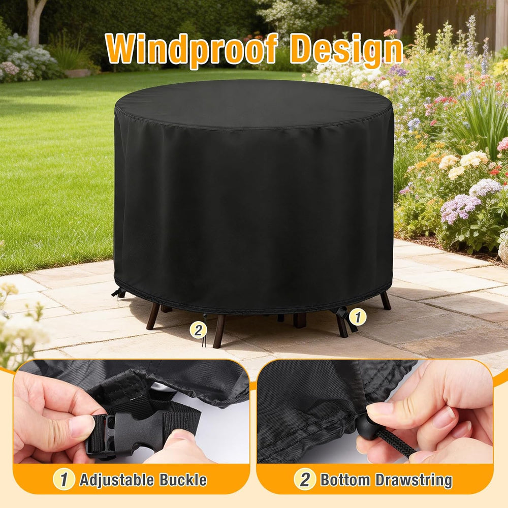 POMER Round Patio Furniture Set Cover,Outdoor Round Table Cover 90"D x 4...