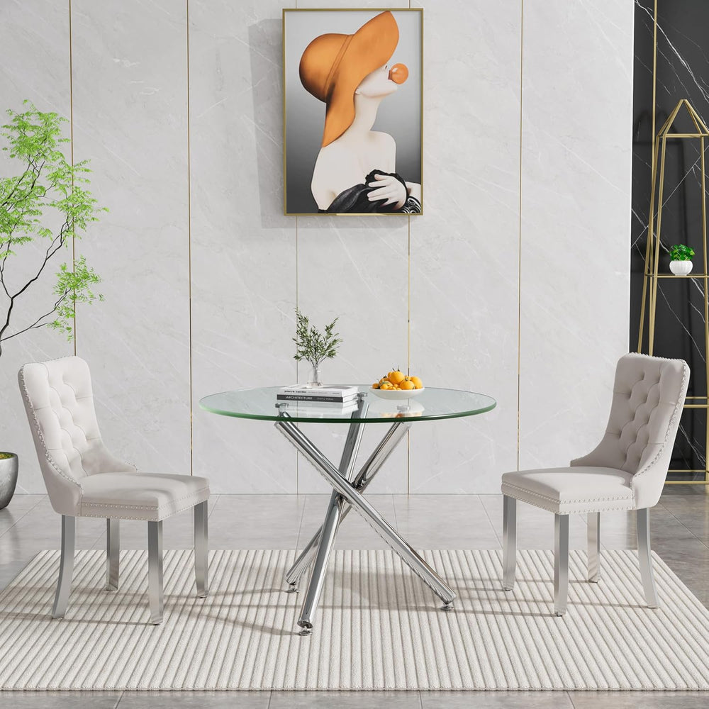 3-Piece Round Glass Dining Table Set for 2, 36" Small Kitchen Table with...