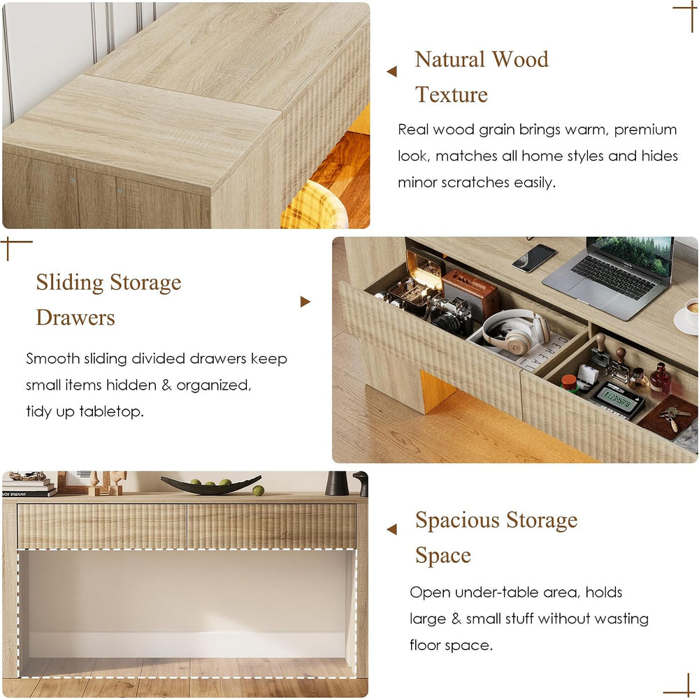 PAKASEPT 82.6 Inch Console Table with RGB LED Lights, Fluted Wood Entryway Ta...