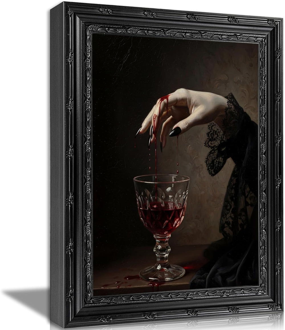 EIDHFBFJ Vintage Gothic Vampire Framed Wall Art Vampire Hands Blood Wine Glas...