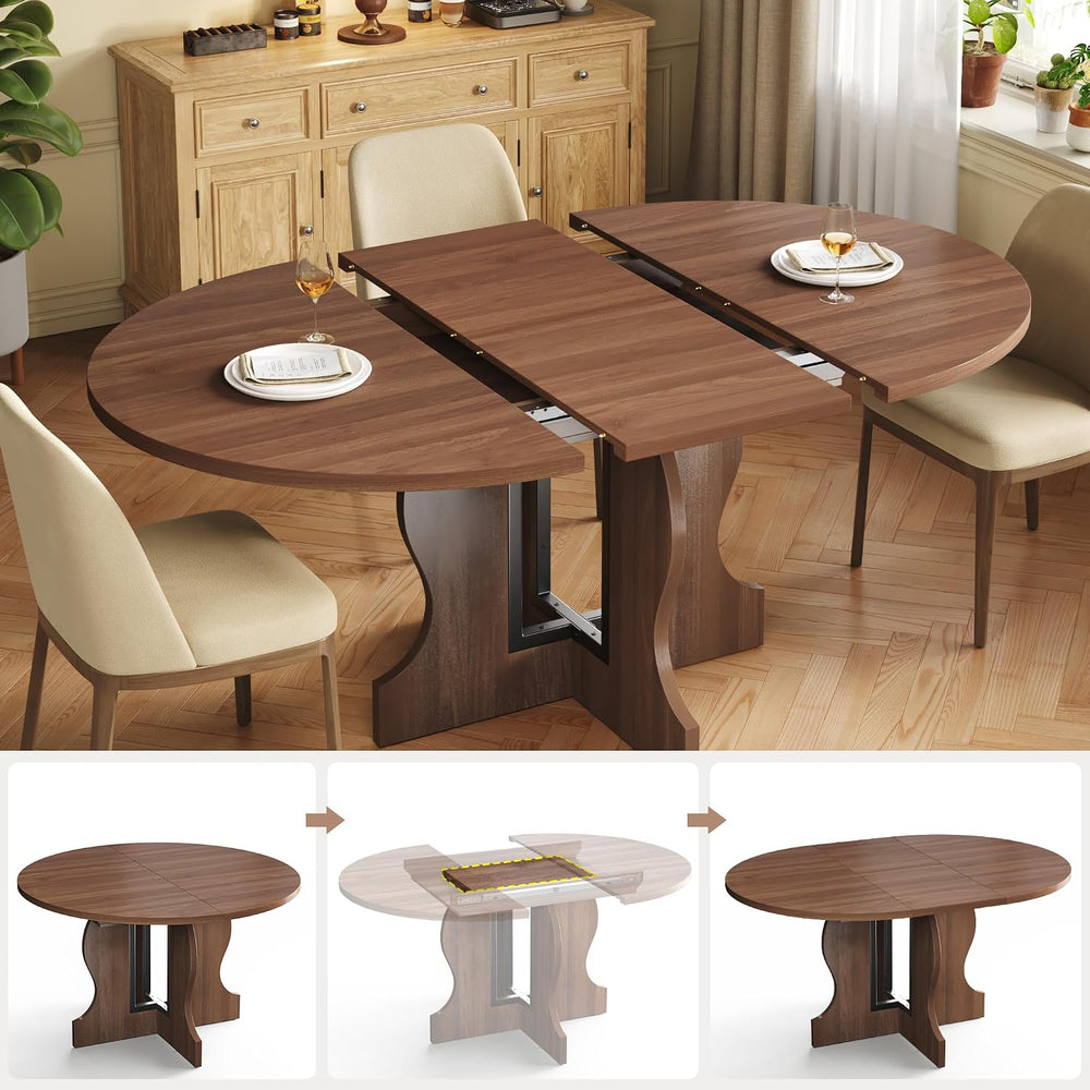 Mondeer Extendable Round Dining Table for 4-6, 43.3"-59" Oval Dinin...