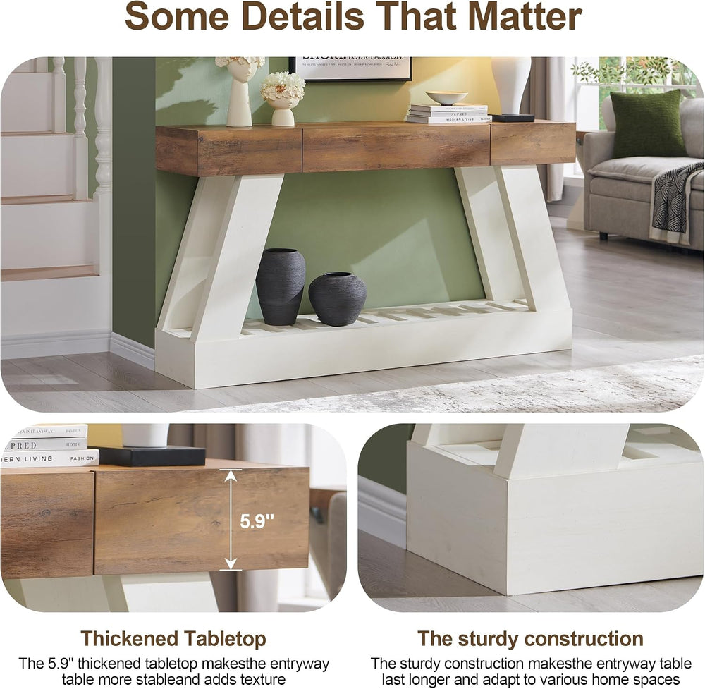 OKD 60" Farmhouse Entryway Table with Drawer, Console Table Behind Sofa ...