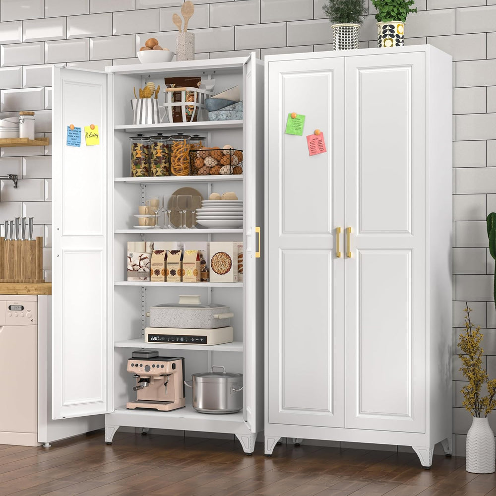 Polup 75" Pantry Cabinet, Tall Metal Storage Cabinet with Doors and Shel...