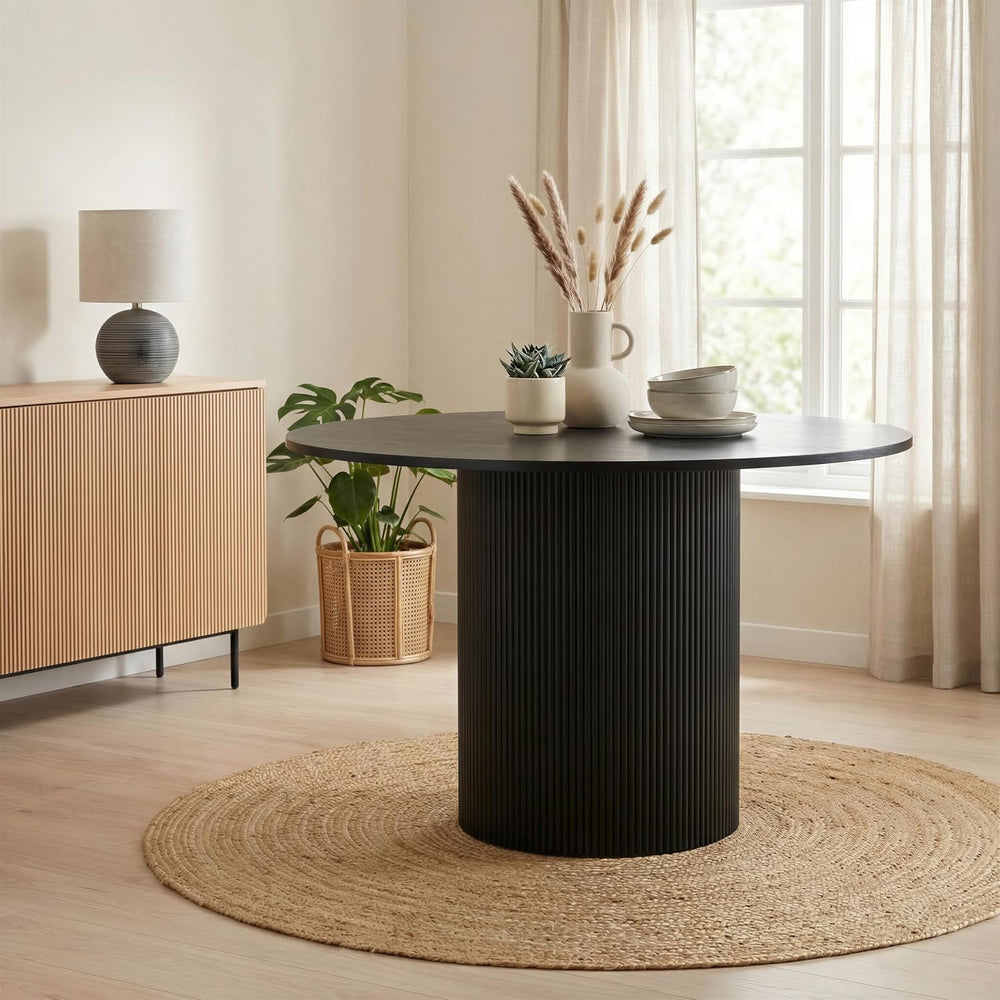 Furniturebox UK Dining Table - 'Penrose' Black 120cm 4-6 Seat Round W...