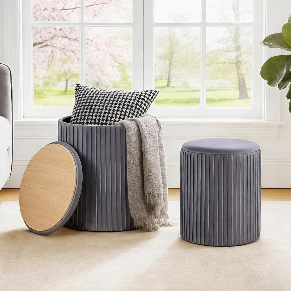 DUMOS Round Ottomans with Storage Set of 2, Vanity Stool, Foot Stool | 14.57&...