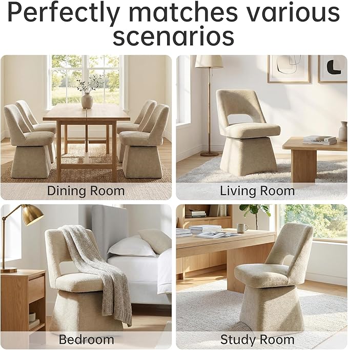 VKNOW Upholstered Swivel Dining Chairs, Modern Dining Room Chairs with Open B...