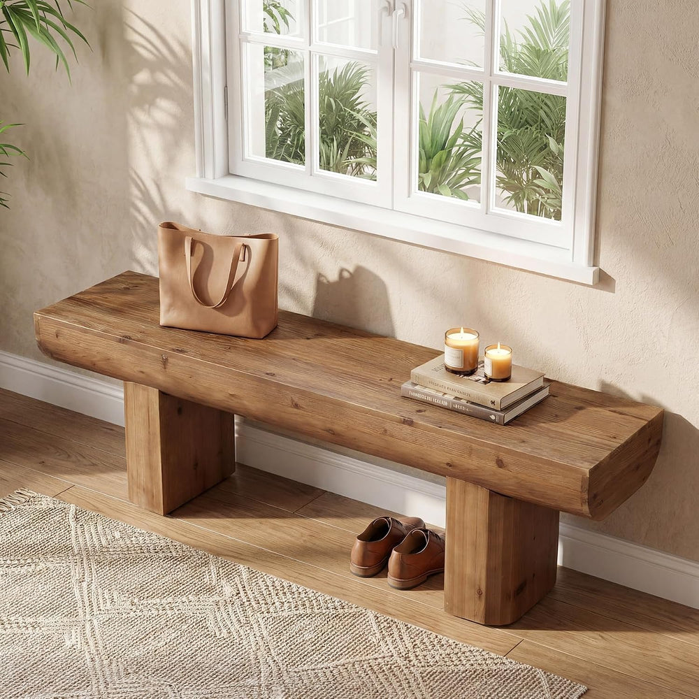 55'' Solid Wood Entryway Bench, Farmhouse Wood Dining Bench, Rustic E...