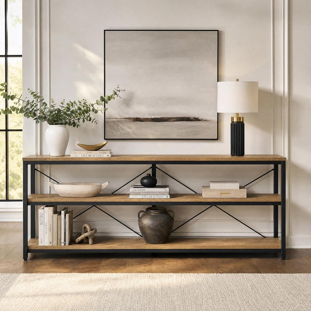 Tribesigns 70.9-Inch Console Table, 3-Tier Industrial Sofa Table with Metal F...