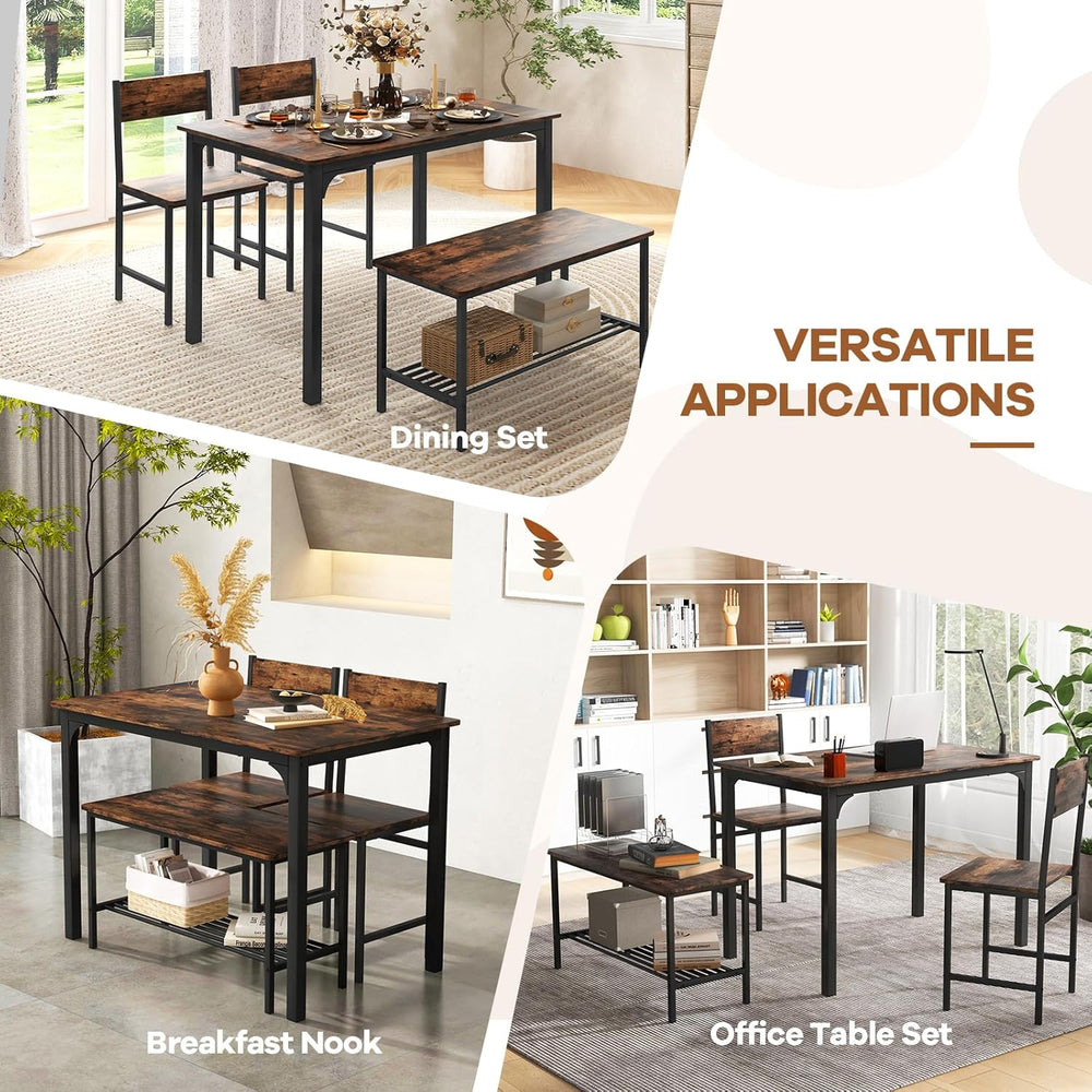 NAFORT Small Dining Table Set for 4 with Bench, Industrial Kitchen Table and ...
