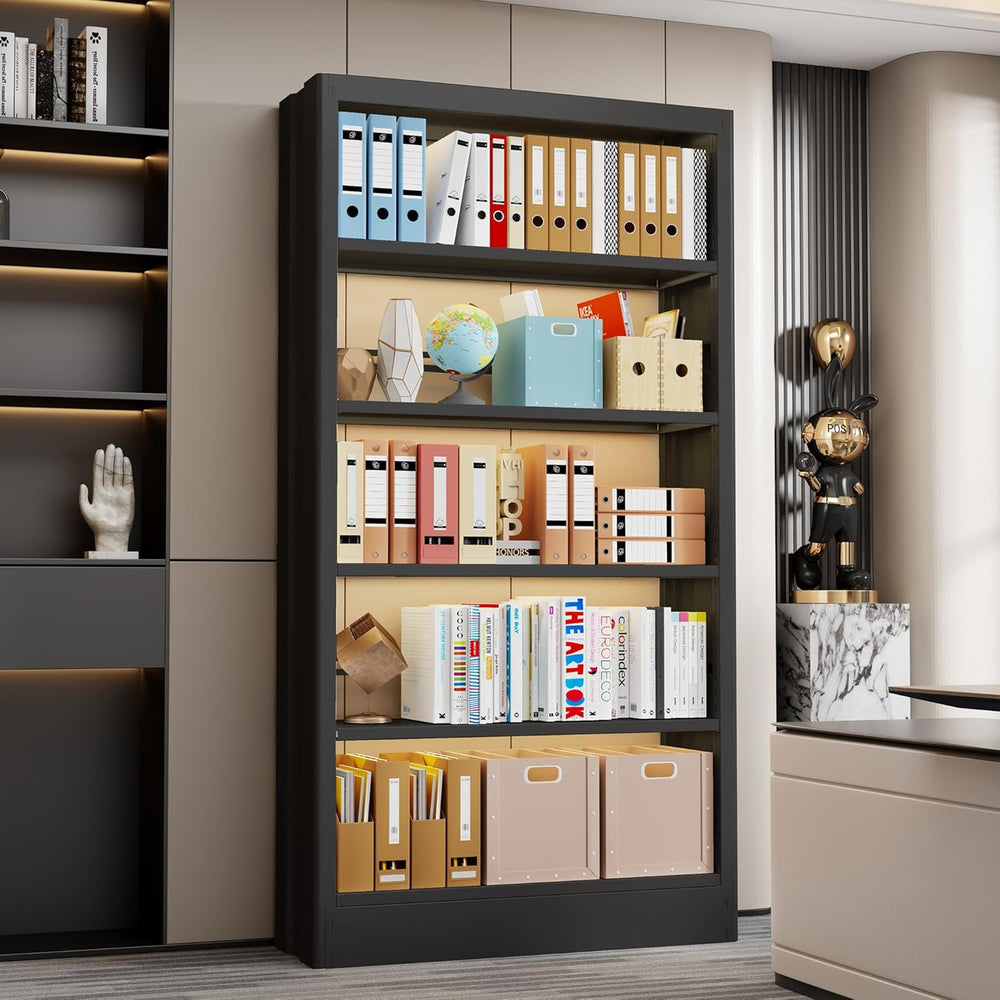 5-Tier Bookcase with Adjustable Storage Shelves, Heavy Duty Bookcase, Metal B...