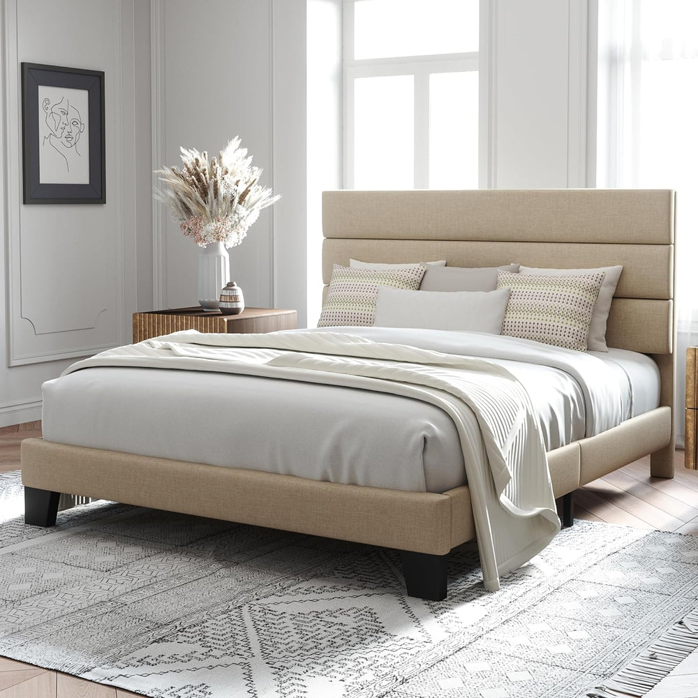 Allewie Queen Size Platform Bed Frame with Fabric Upholstered Headboard