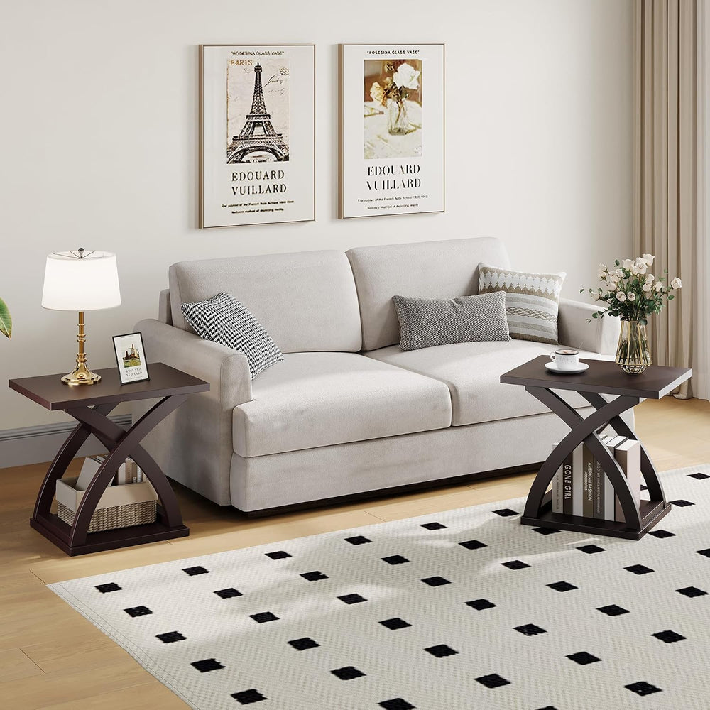ChooChoo Side Table, Modern End Table with Storage Shelf, X-Design