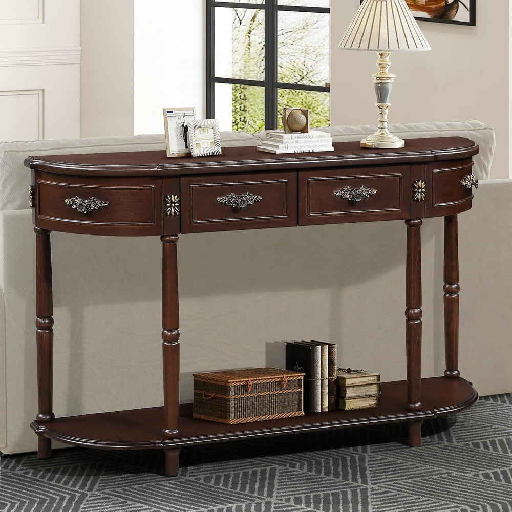 LUMISOL Retro Curved Sofa Table Behind Couch, Solid Wood Entryway Table with ...