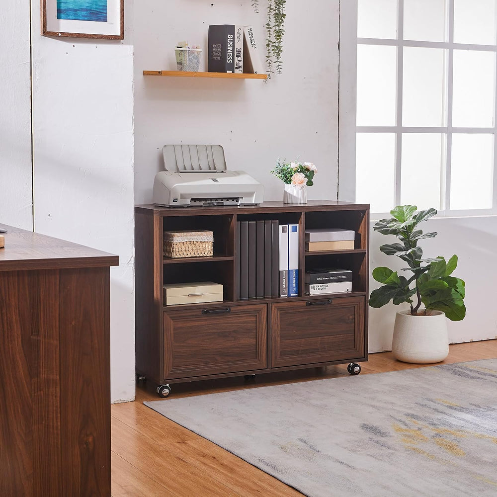 39.3" Farmhouse Wood File Cabinet with Wheels,Small Home Office Storage,...
