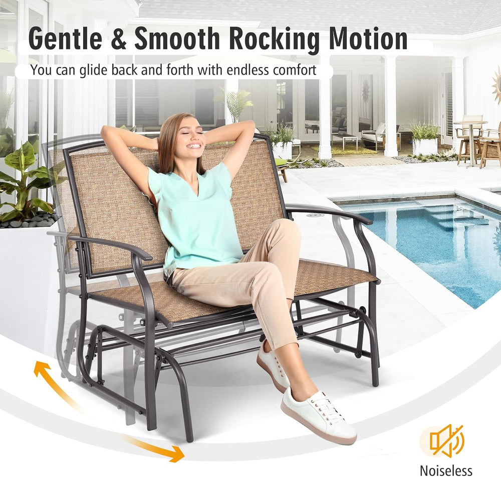 Tangkula 2-Person Patio Glider Bench, Outdoor Rocker Glider Loveseat Chair W/...