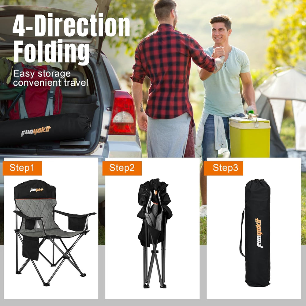 Padded Camping Chair with Sturdy Armrests, Heavy Duty Folding Chair for Adult...