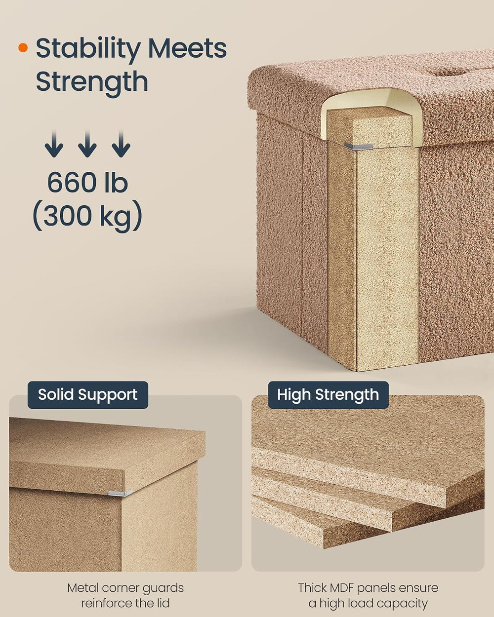 SONGMICS Large Folding Storage Ottoman Bench, 15 x 43 x 15 Inches | Foot Rest...