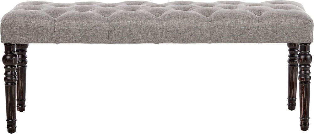 Roundhill Furniture Leviton Fabric Tufted Turned Leg Dining Bench, gray