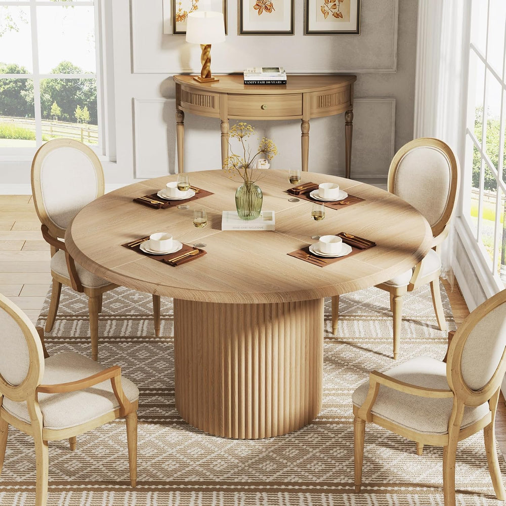 Tribesigns 47" Round Dining Table for 4, Farmhouse Kitchen Table with Me...