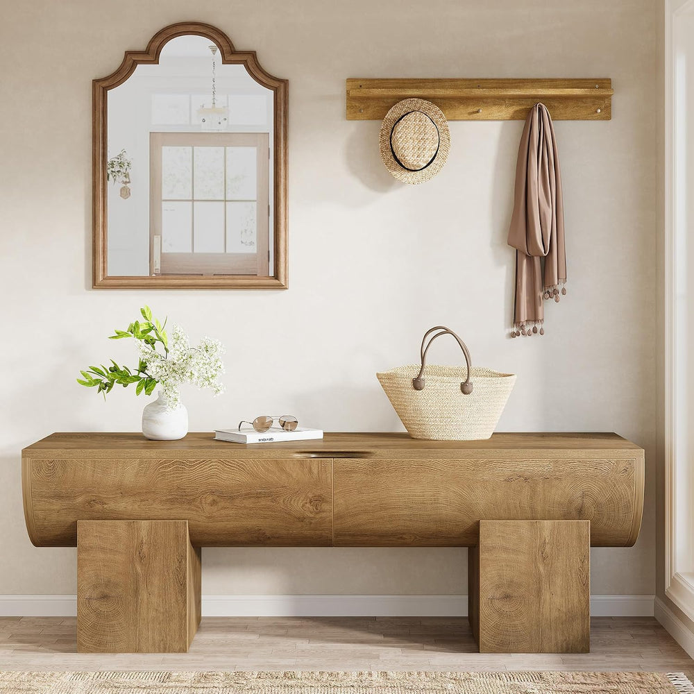 Tribesigns 55" Storage Bench with 2 Safety Hinges, Farmhouse Shoe Bench ...