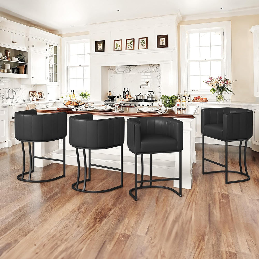 LUE BONA 26.4" H Counter Height Bar Stools Set of 2, Modern Barrel Count...
