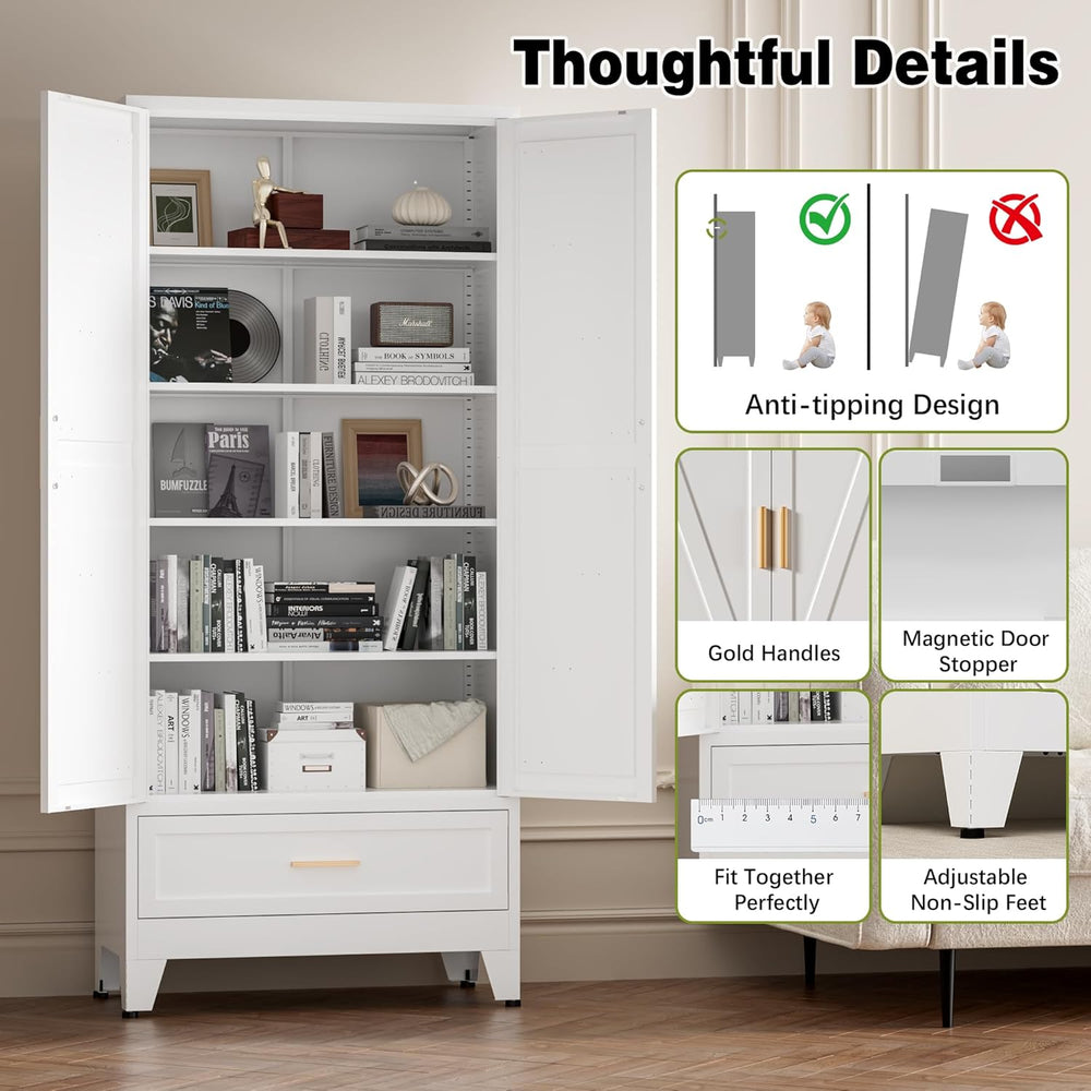 COFaR Metal Storage Cabinet, Farmhouse Storage Cabinet with 2 Doors and 4 Adj...
