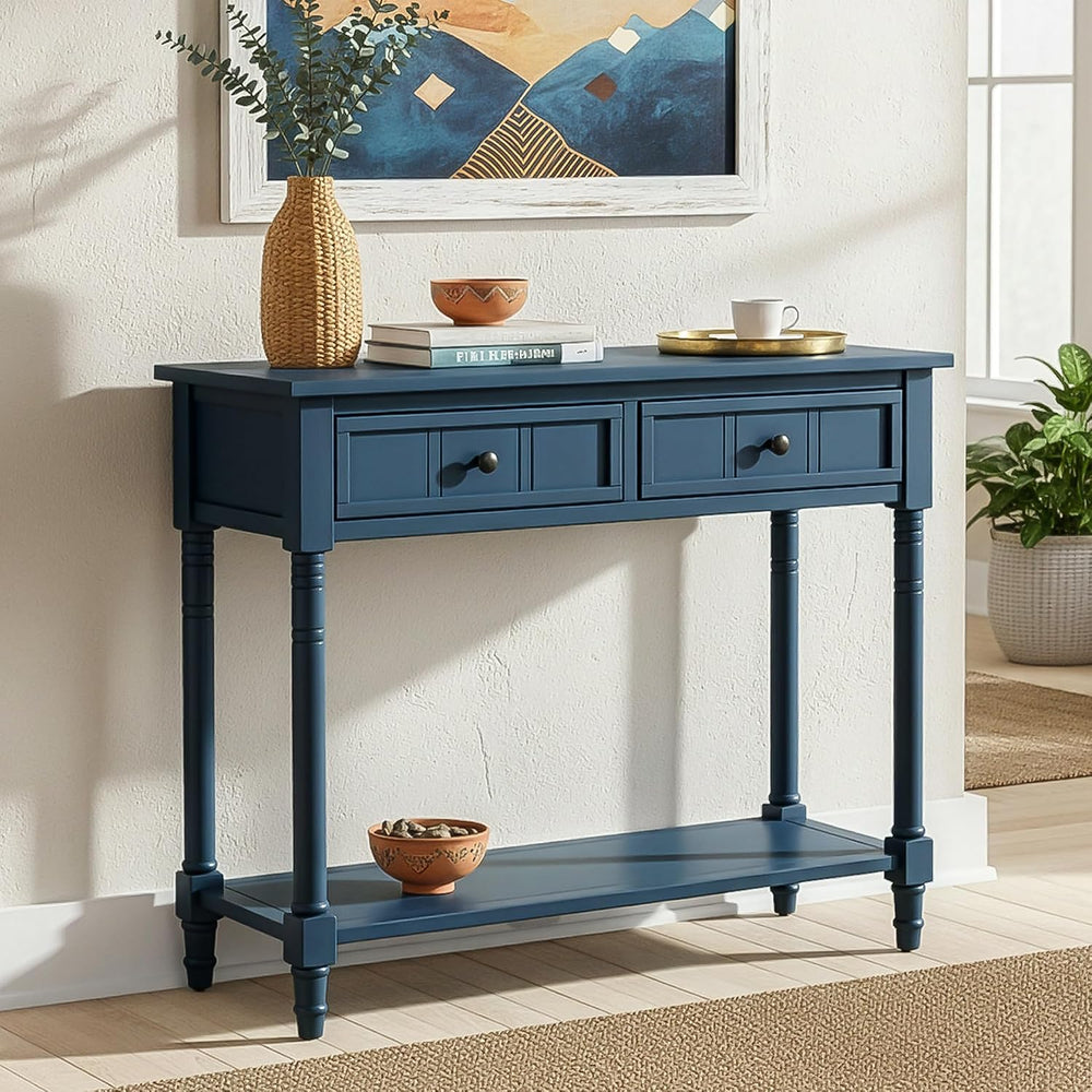 Merax Long Narrow Entryway Console Table with Storage Drawers and Bottom Shel...