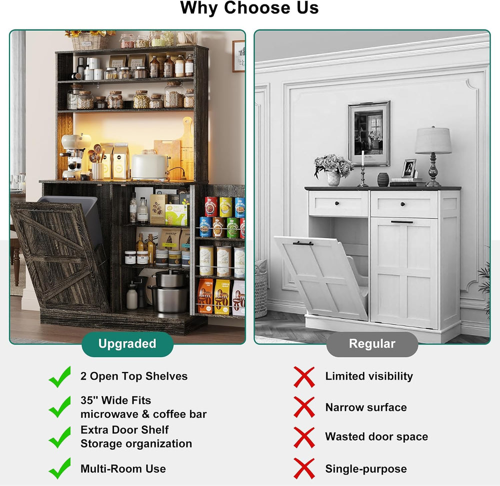 Squireewo 63" H Pantry Cabinets with 10 Gallon Trash Can,Led Light,Outle...