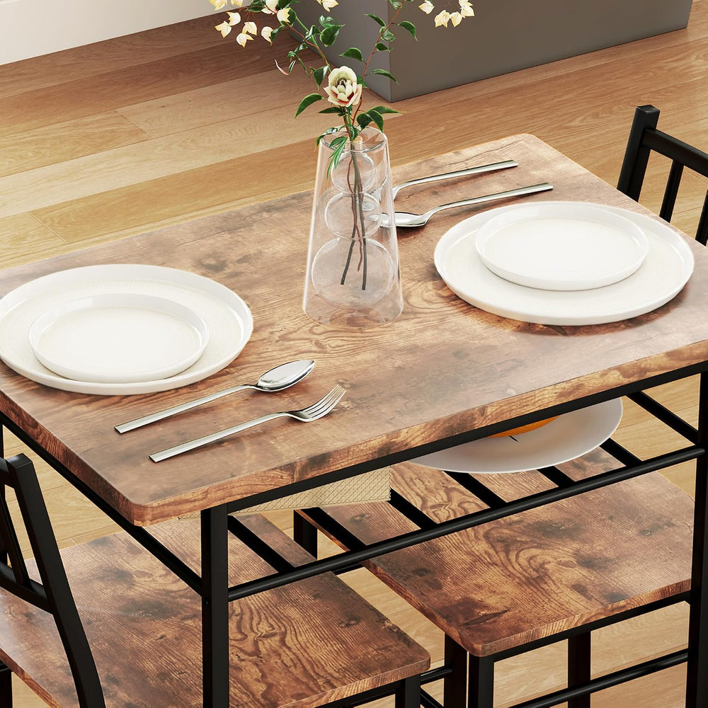 HOMCOM 3-Piece Dining Table Set for 2 Built-in Storage Rack Rustic Brown