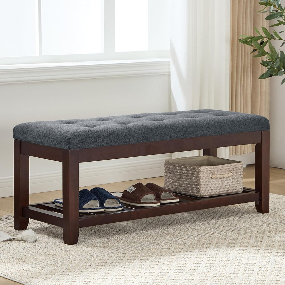 Shoe Bench Entryway, 44" End of Bed Bench,Upholstered Linen Bench for Li...