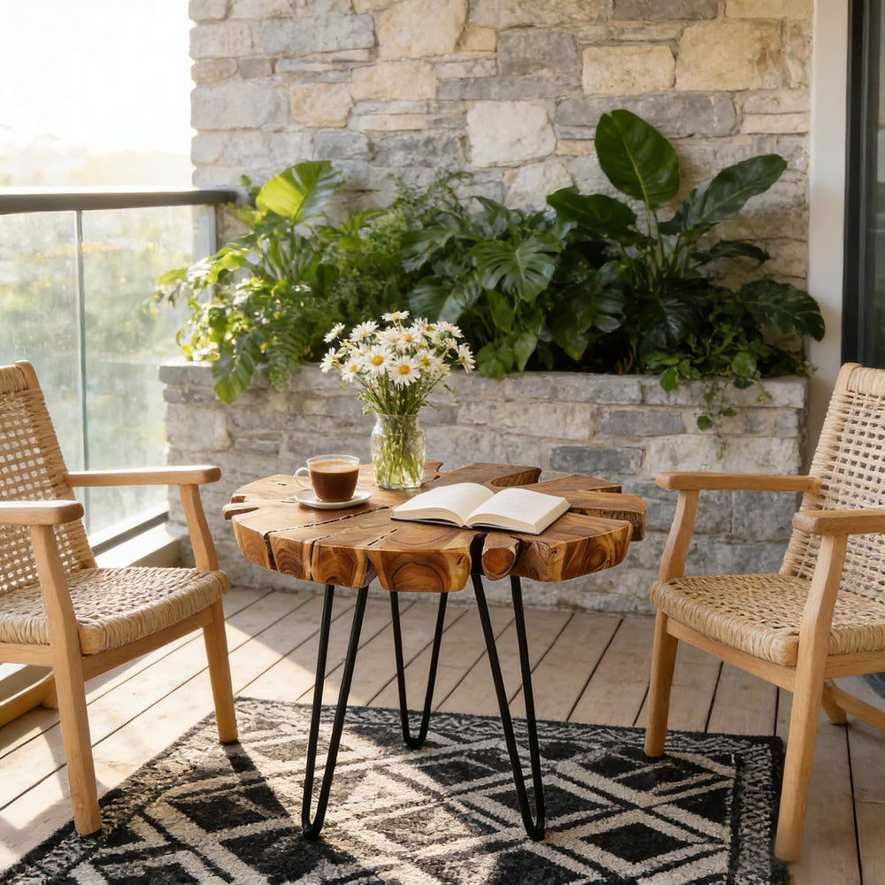 DUHOME Natural Live Edge Side Table - One-of-a-Kind Solid Wood Slab with Uniq...