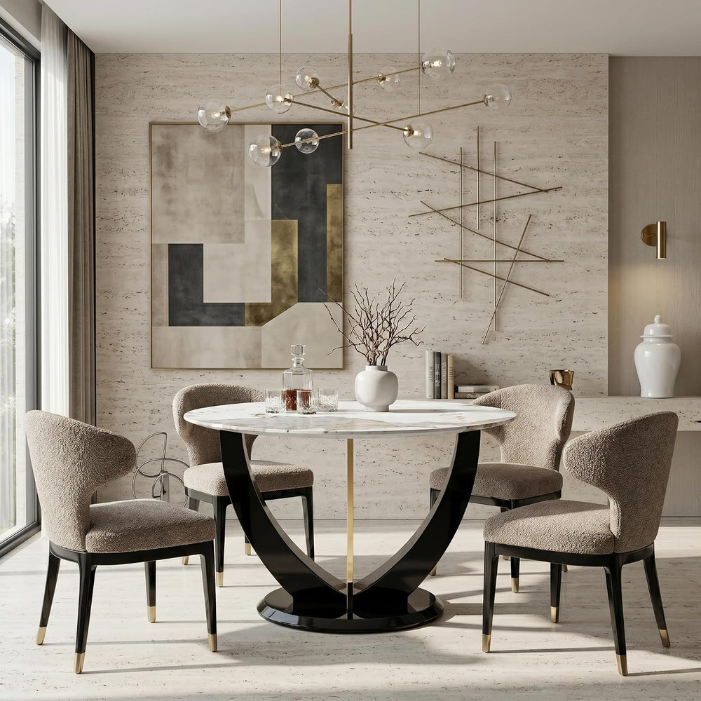48 Inch Round Dining Table for 4-6, Modern Circle Dining Table with Black &am...