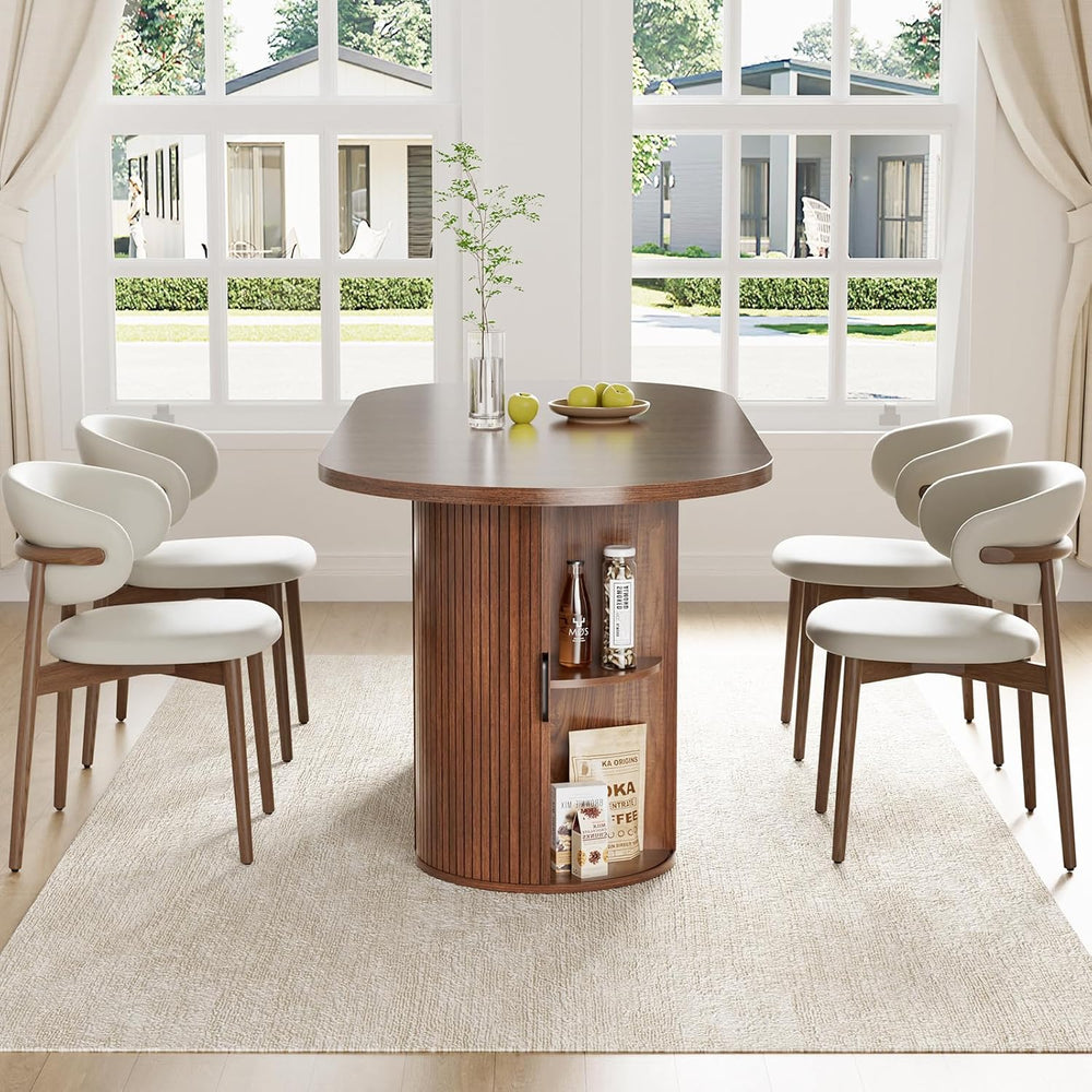 HOMMPA Oval Dining Table with Dual Side Storage 70.8" Modern Kitchen Tab...