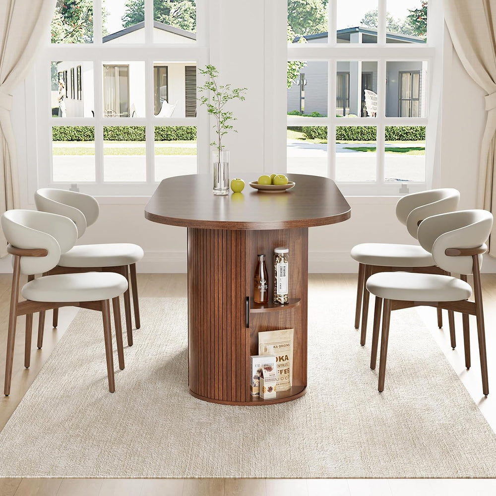 Dining Table with Dual Side Storage 70.8" Modern Oval Kitchen Table-Walnut