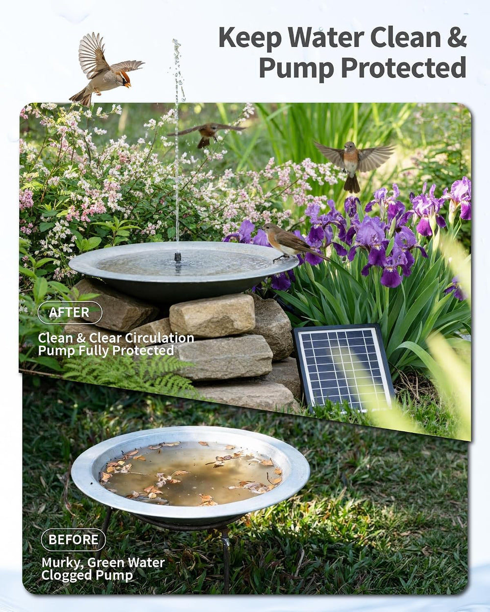 POPOSOAP 6.5W Solar Pond Filter with Battery Backup Fountain Pump