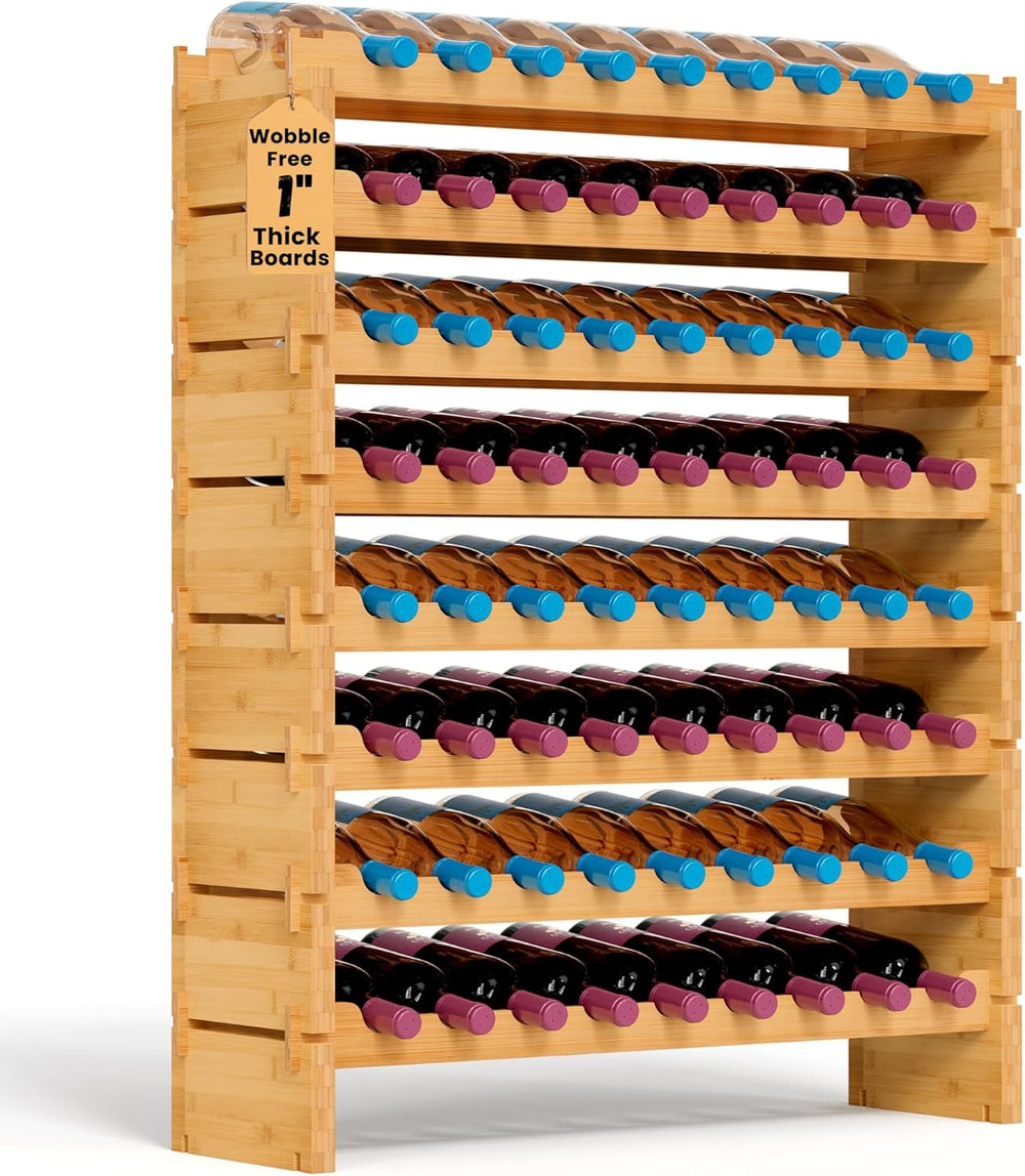 NutriChef 72 Bottle Wine Rack Stackable Bamboo Freestanding, 8-Tier Modular S...