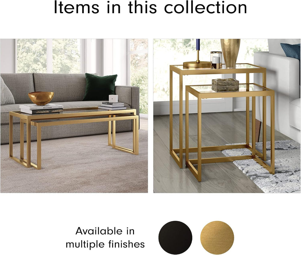 Henn&Hart Rectangular Nested Side Table in Brass, Table for Living Room, ...